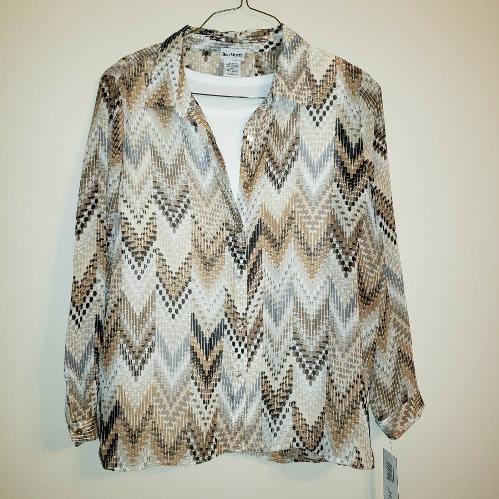 Bon Worth women's top blouse size L NWT sheer